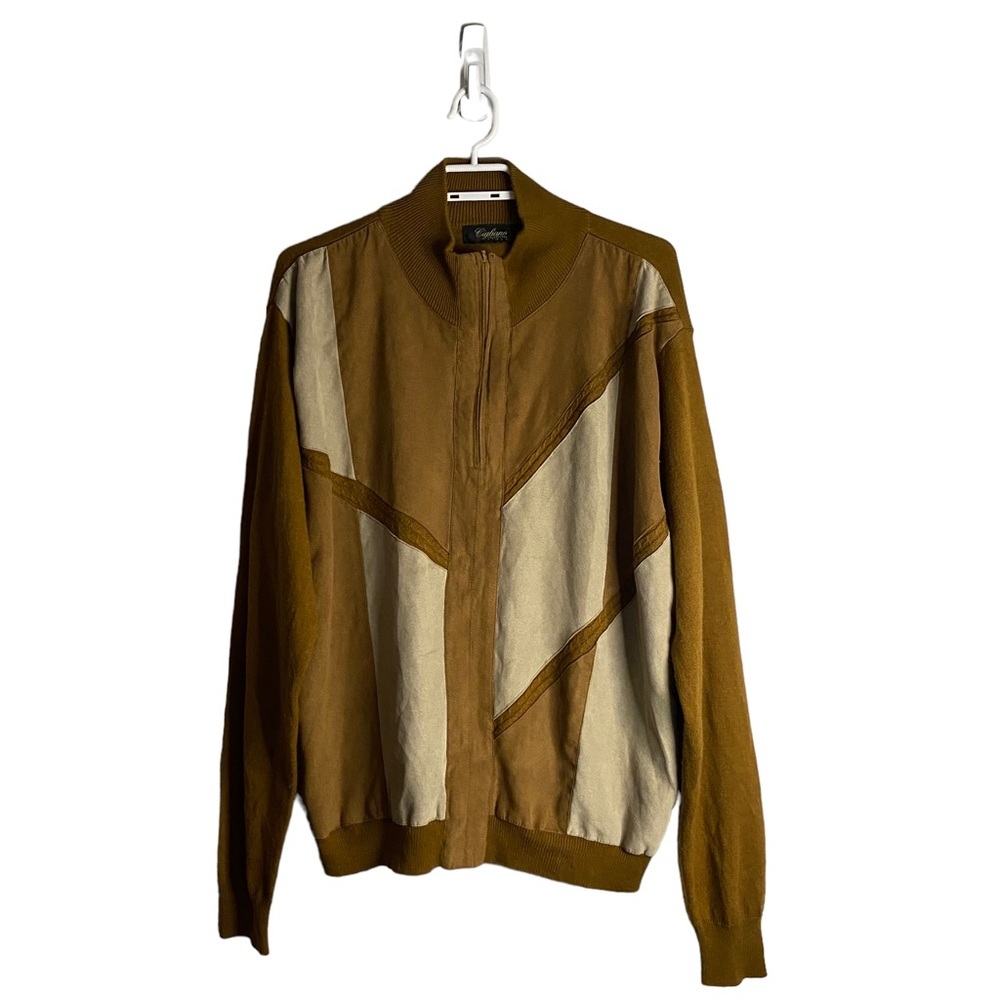 Cigliano Collezione Italy Men's Camel Color Block 1/4 Zip Pullover